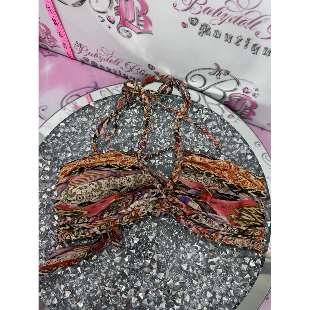 Sky bikini top Pink Orange Multicolor Braided Halter Bikini Top braided